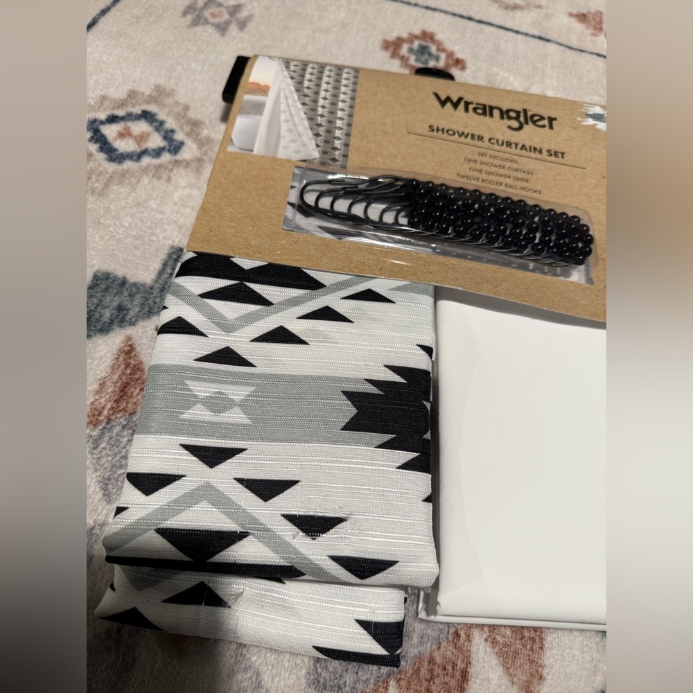 Wrangler Geometric Black and White Shower Curtain Set